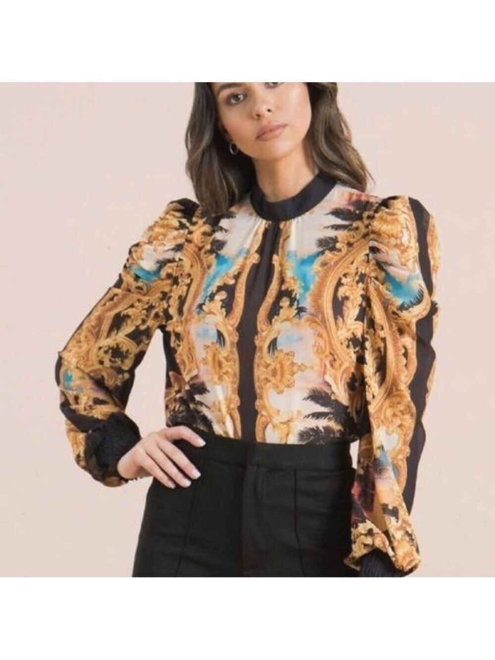 JEALOUS TOMATO Black Baroque Print Blouse Large